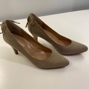 Kelly and Katie Nude Suede Heels with Faux Lace Up Back